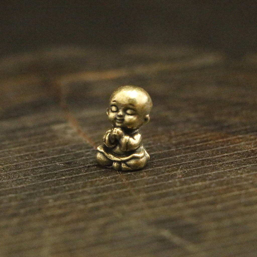 Mini Brass Figurine Set – Saluting Buddha, Luoyang Bridge Scene, Little Monk & Fishing Old Man | Zen Ara Grove