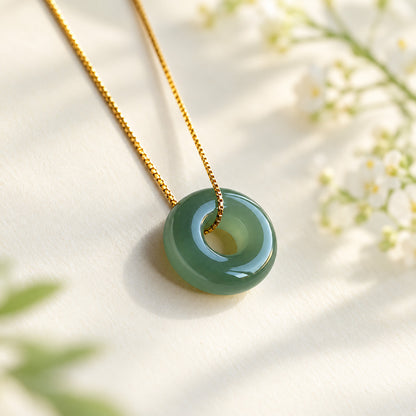 Double Jade Peace Buckle Necklace with Gold-Tone or Silver-Tone Chain
