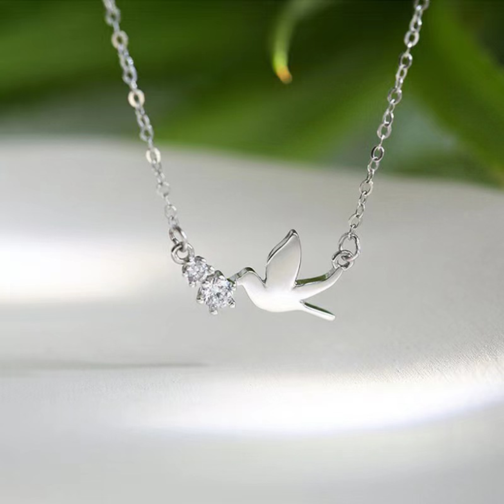 S925 Sterling Silver Peace Dove Necklace with Twin Diamonds – Symbol of Hope | Zen Ara Grove