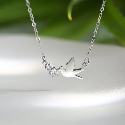 S925 Sterling Silver Peace Dove Necklace with Twin Diamonds – Symbol of Hope | Zen Ara Grove