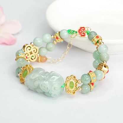 Natural Jade Pixiu Double‑Layer Bracelet – Symbol of Wealth and Blessing | Zen Ara Grove