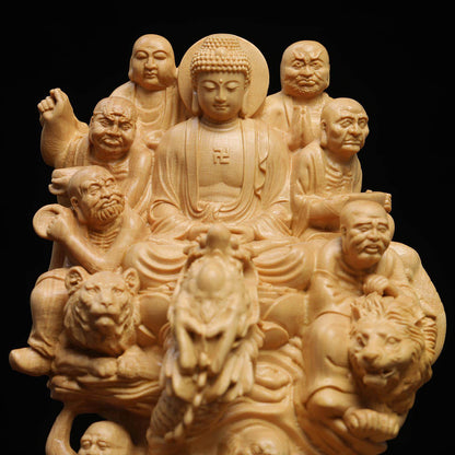 Handcrafted Eighteen Arhats Dragon and Tiger Taming Buddha Figurine – Strength & Protection | Zen Ara Grove