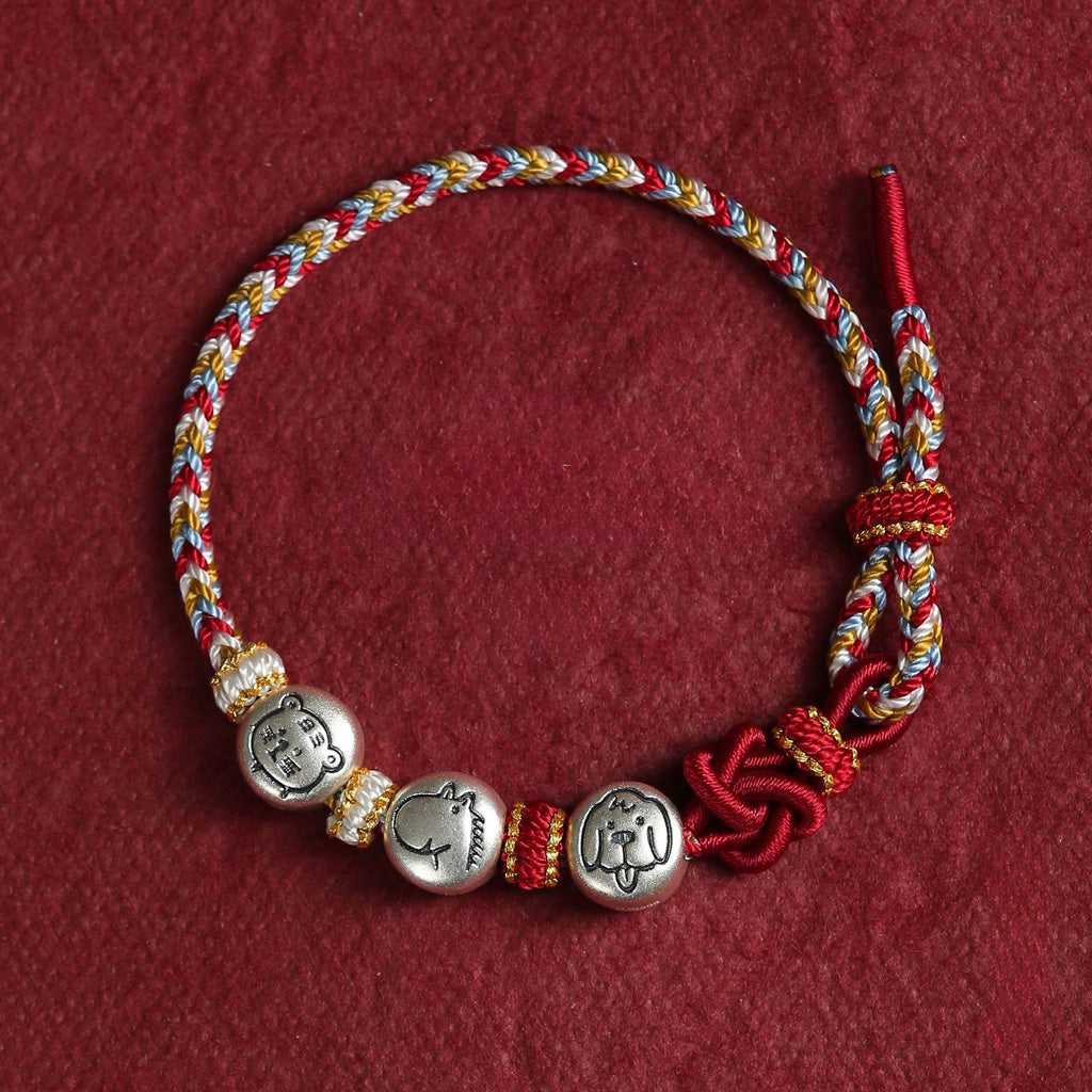 999 Silver 12 Zodiac Bead Braided Multi‑Color Adjustable Bracelet –Fortune & Peace | Zen Ara Grove