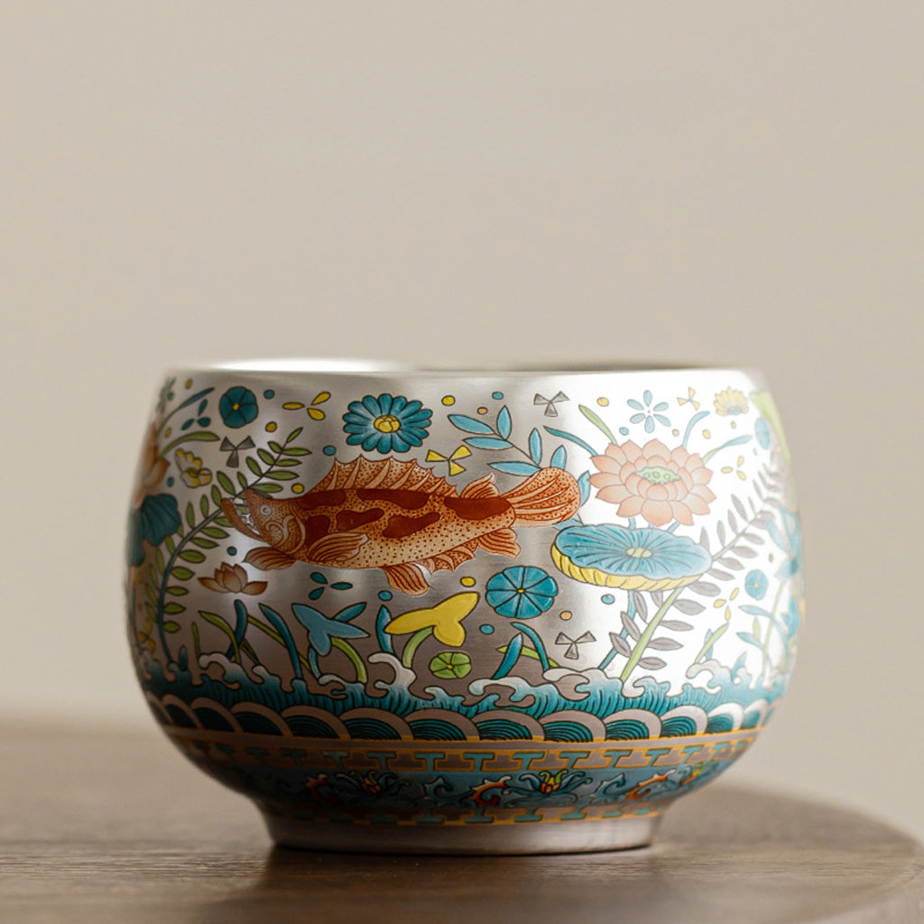 999 Silver Tea Cup – Emblem of Serenity & Blessing – Fine Hammered Finish | Zen Ara Grove
