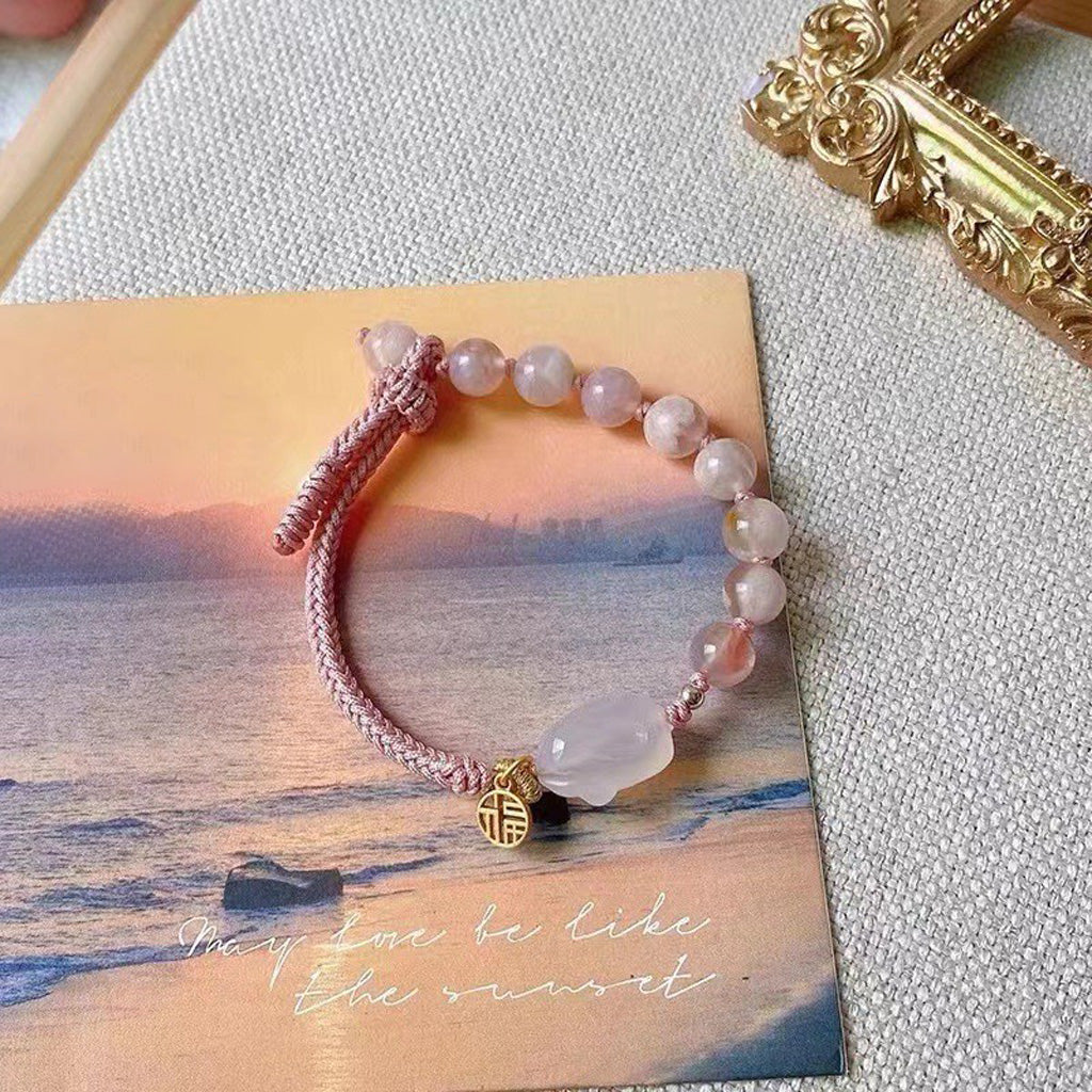 Hetian Jade Zodiac Rabbit Handwoven Cord Bracelet – Protection & Blessing | Zen Ara Grove