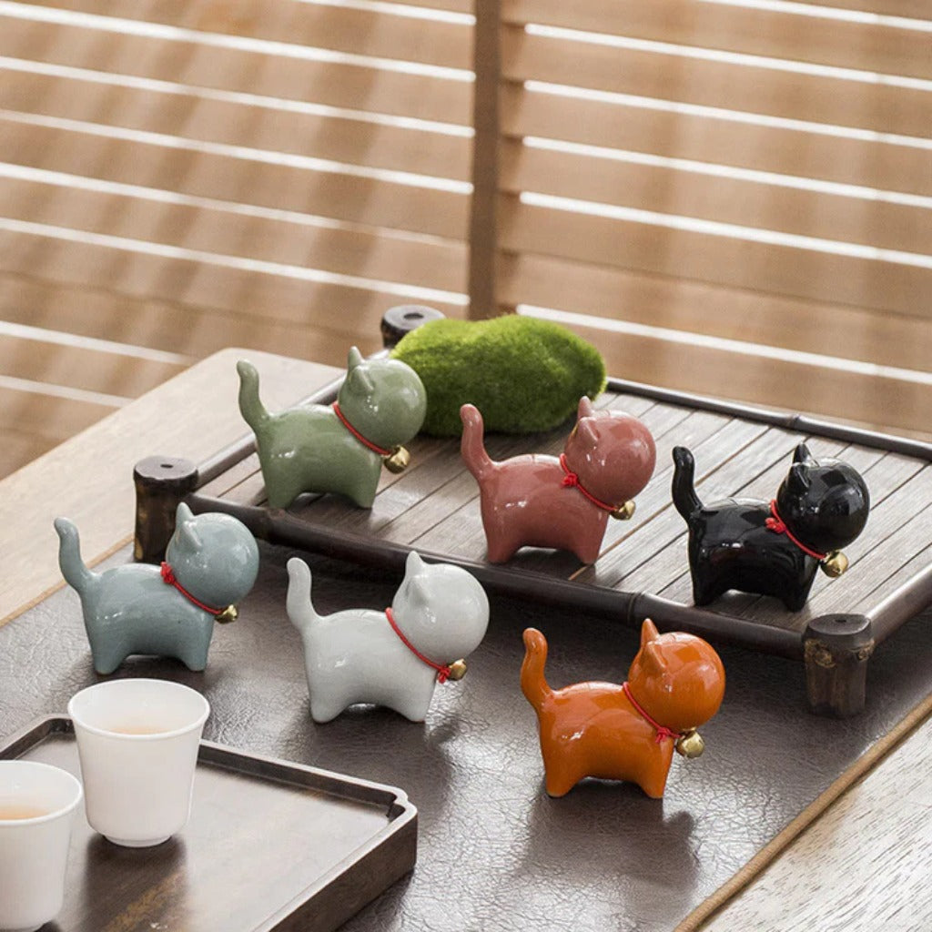 Mini Cute Lucky Bell Cat Tea Pet Ceramic Home Desk Figurine Decoration| Zen Ara Grove