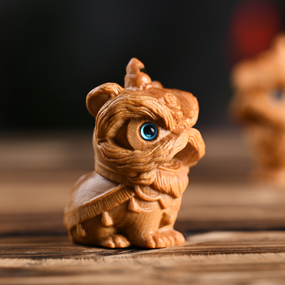 Hand-Carved Aromatic Cypress Lion Dance Figurine – Cute Wooden Home & Desk Decor | Zen Ara Grove
