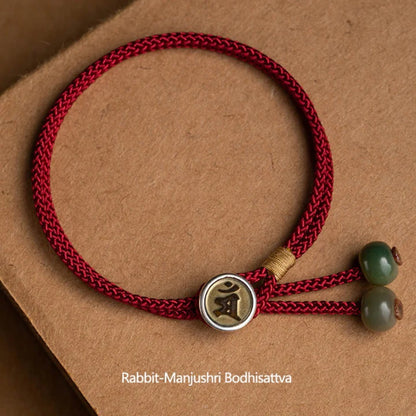 LIMITED TIME OFFER | Handmade Red Rope Bracelet with Green Bodhi Bead – Twelve Zodiac Buddha for Protection | Zen Ara Grove