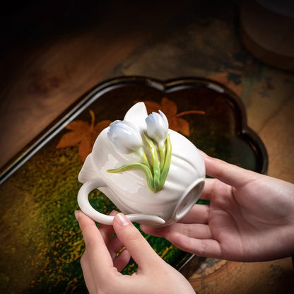 Limited Time Offer · Handcrafted Heritage Porcelain Cup – Tulip Blossoms Growing from the Surface | Zen Ara Grove