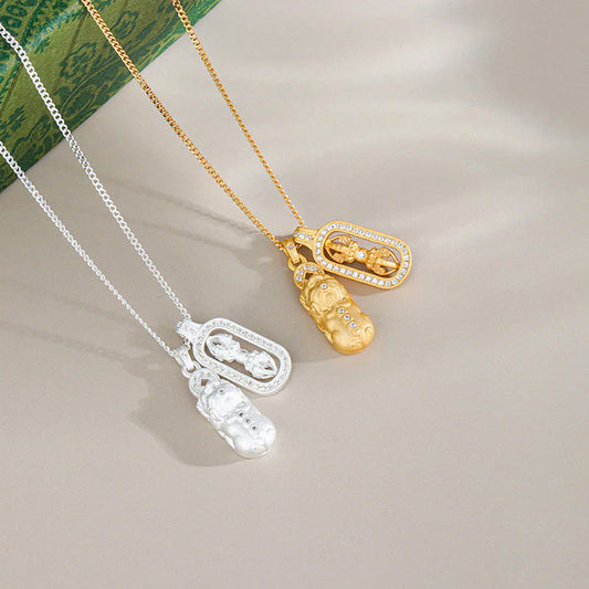 S925 Sterling Silver Pixiu Vajra Pendant Necklace – Prosperity & Protection | Zen Ara Grove