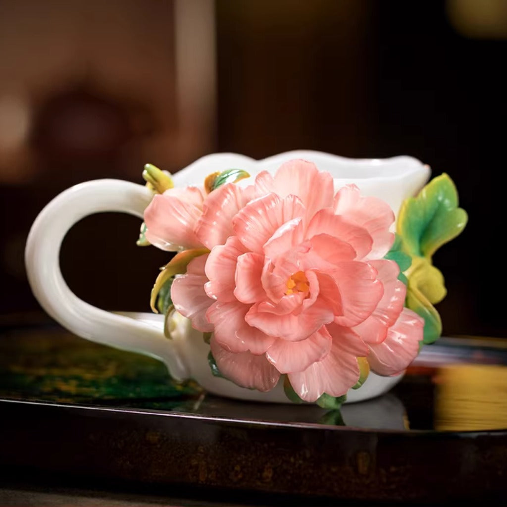 Handcrafted Heritage Porcelain Cup – Roses Blooming from the Surface | Zen Ara Grove