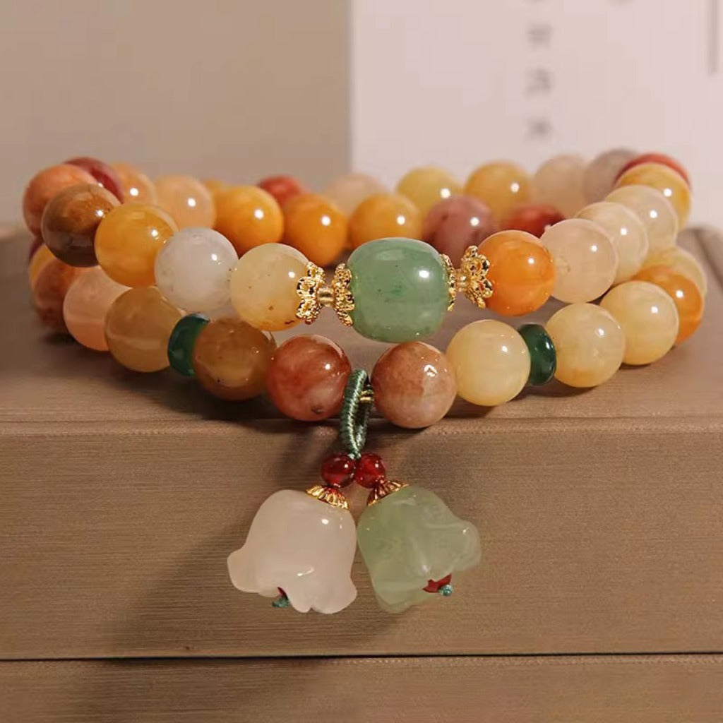 Handmade Golden Jade & Orchid Wind Chime Bracelet | Zen Ara Grove