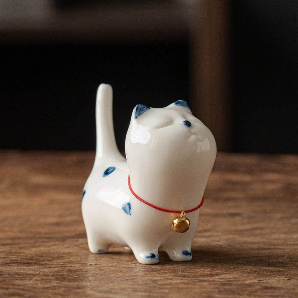Mini Lucky White Cat Kitten Tea Pet Ceramic Home Desk Figurine Decoration | Zen Ara Grove