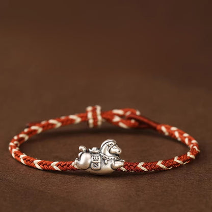 Sterling Silver Horse Charm Bracelet – Adjustable Braided Cord for Good Fortune | Zen Ara Grove