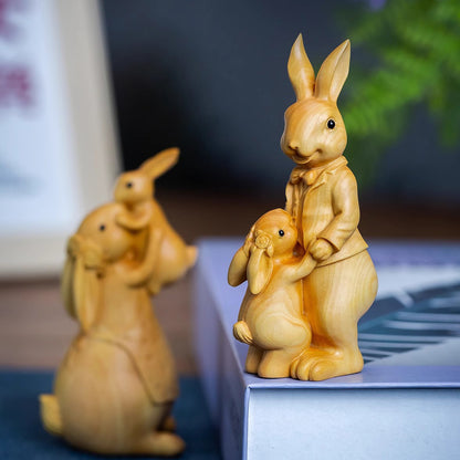 Boxwood Family Bunny Wood Sculpture – Symbol of Love & Blessing | Zen Ara Grove