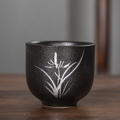 Zen meditation matte black pottery water cup