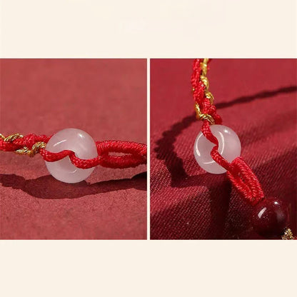 Adjustable White Jade Peace Buckle Bracelet with Cinnabar Beads — Peace & Protection