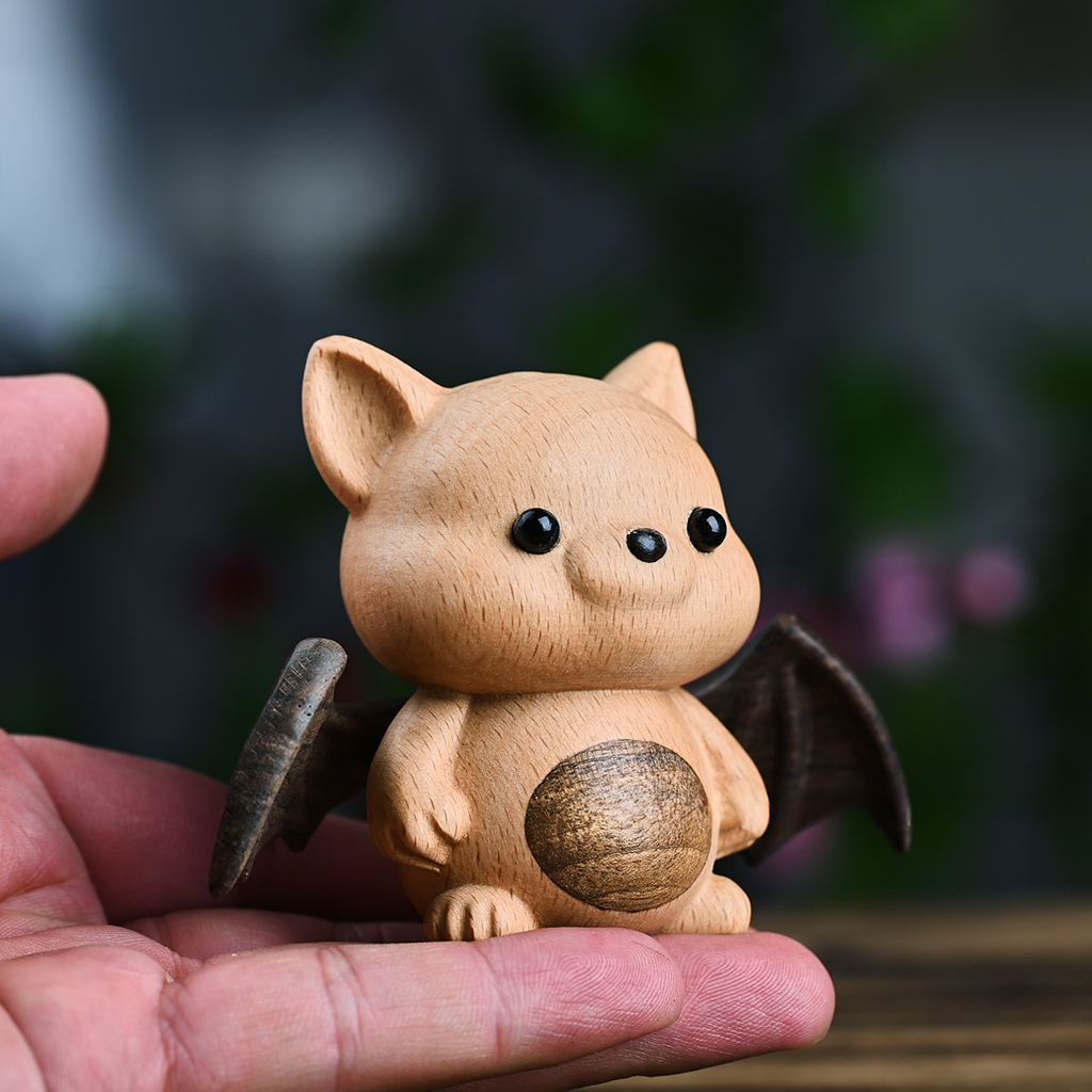 Whimsical Beech Wood Baby Bat – Artisanal Joint Design Wooden Decor | Zen Ara Grove