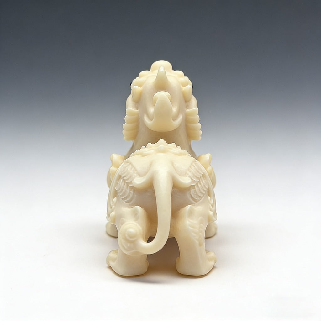 Hand-Carved Tagua Three Auspicious Beasts – Dragon, Qilin & Pixiu Figurine Set | Zen Ara Grove