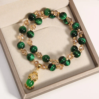 Tiger Eye Pixiu Fox Lucky Bag Double Wrap Bracelet for Protection Confidence and Prosperity | Zen Ara Grove
