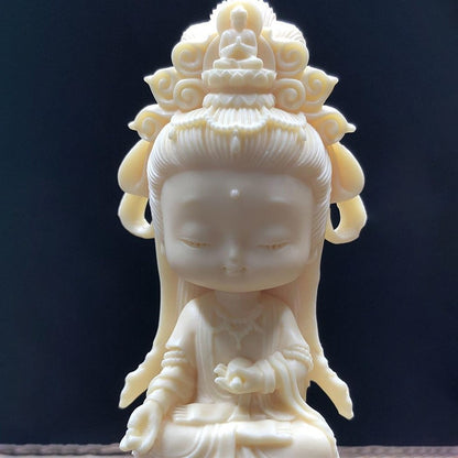 Hand-Carved Tagua Guanyin Statue with Lotus Base – Symbol of Compassion, Blessings & Peace | Zen Ara Grove