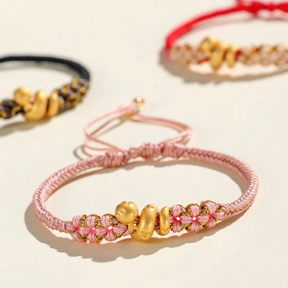 Handmade 999 Sterling Silver Snake Year Red String Bracelet – Heart & Peach Blossom Luck | Zen Ara Grove