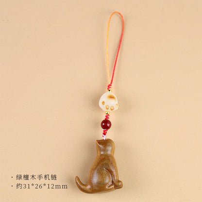 Small Leaf Red Sandalwood Green Sandalwood Sandalwood Sitting Cat Sooth Phone Hanging Decoration | Zen Ara Grove