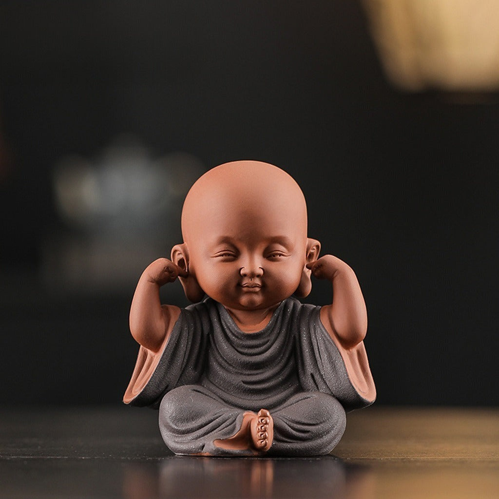 Handcrafted Ceramic "Four-Nos" Monk Statues – Symbol of Inner Calm & Thoughtful Living | Zen Ara Grove