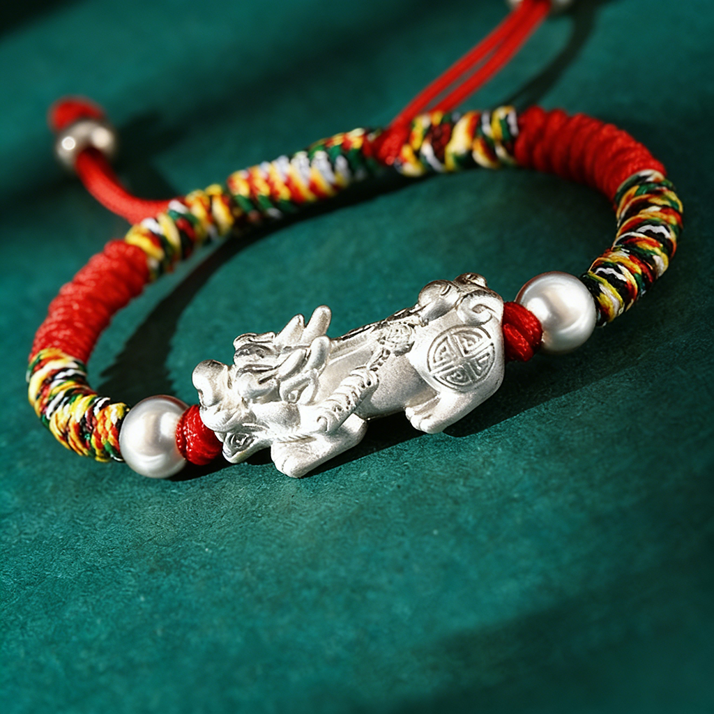 Adjustable 999 Silver Red Rope Pixiu for Children – Blessing & Protection | Zen Ara Grove