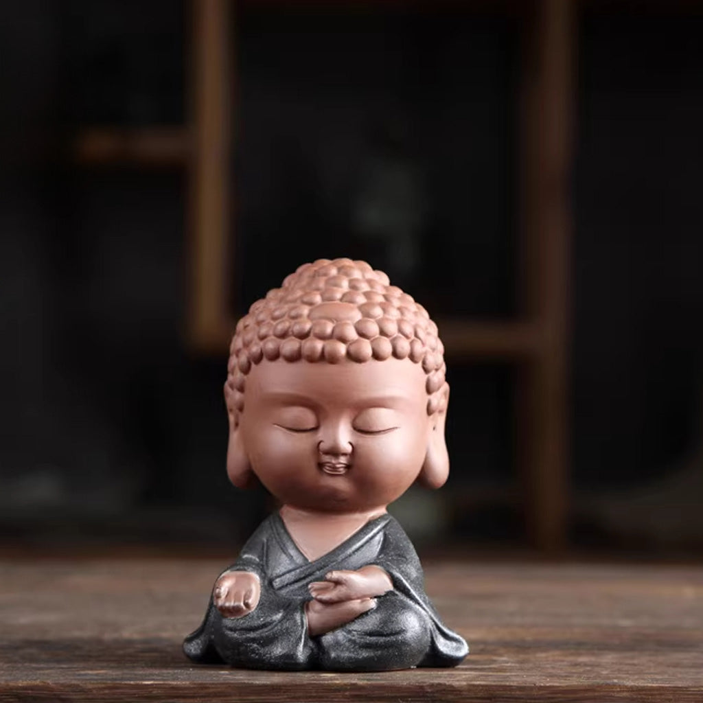 Mini Zen Buddha Statue – Purple Clay Ceramic in Meditative Pose for Inner Peace | Zen Ara Grove