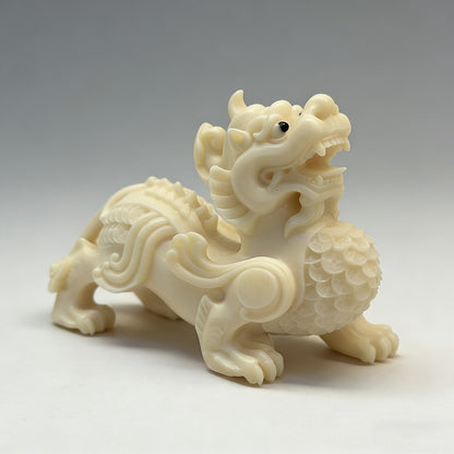 Hand-Carved Tagua Three Auspicious Beasts – Dragon, Qilin & Pixiu Figurine Set | Zen Ara Grove
