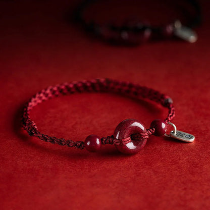 Adjustable Cinnabar Peace Buckle Cord Bracelet — Balance & Good Wishes