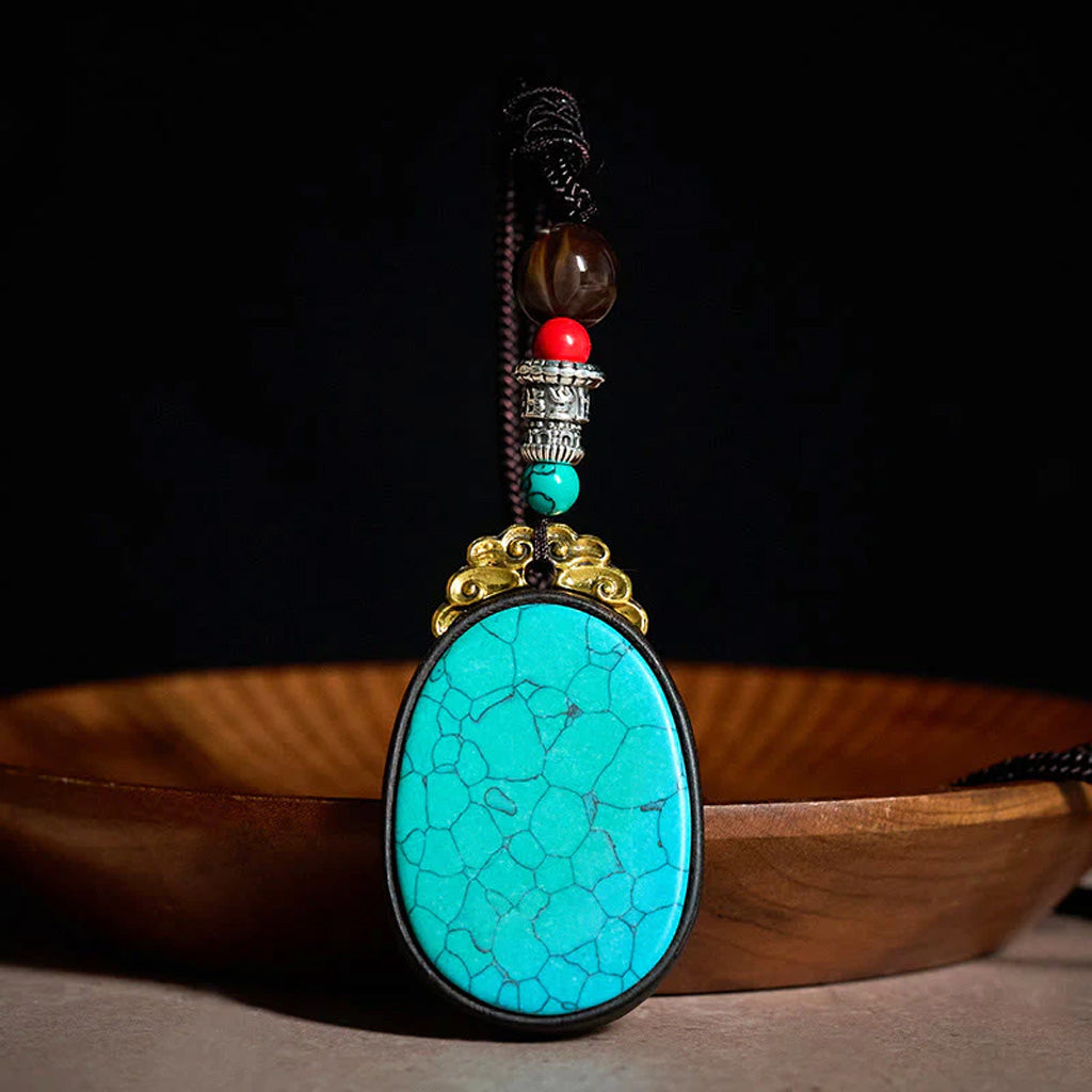 Ebony Wood Statement Pendant Necklace in Blue-Green or Red