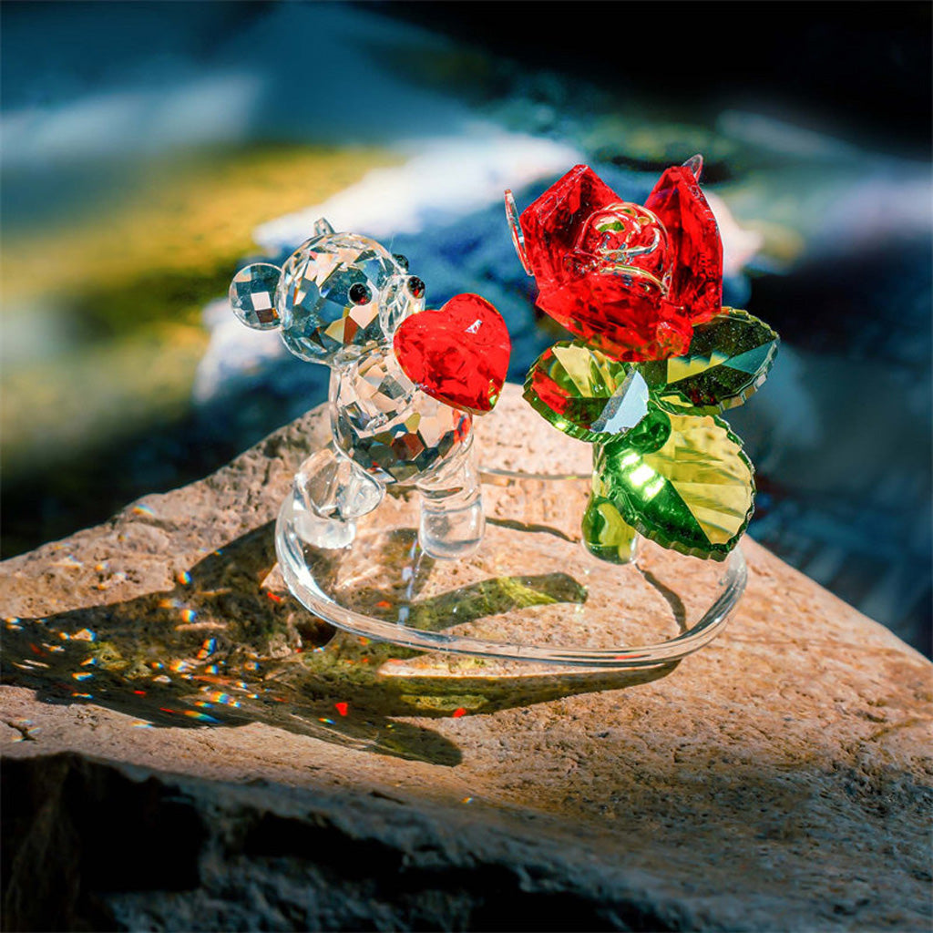 Crystal Glass Bear with Rose – A Heartfelt Gift of Love and Devotion | Zen Ara Grove