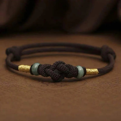 Handmade Adjustable Red Rope Bracelet Lucky Knot with Jade-like Beads – Wishing for Smooth Fortune | Zen Ara Grove