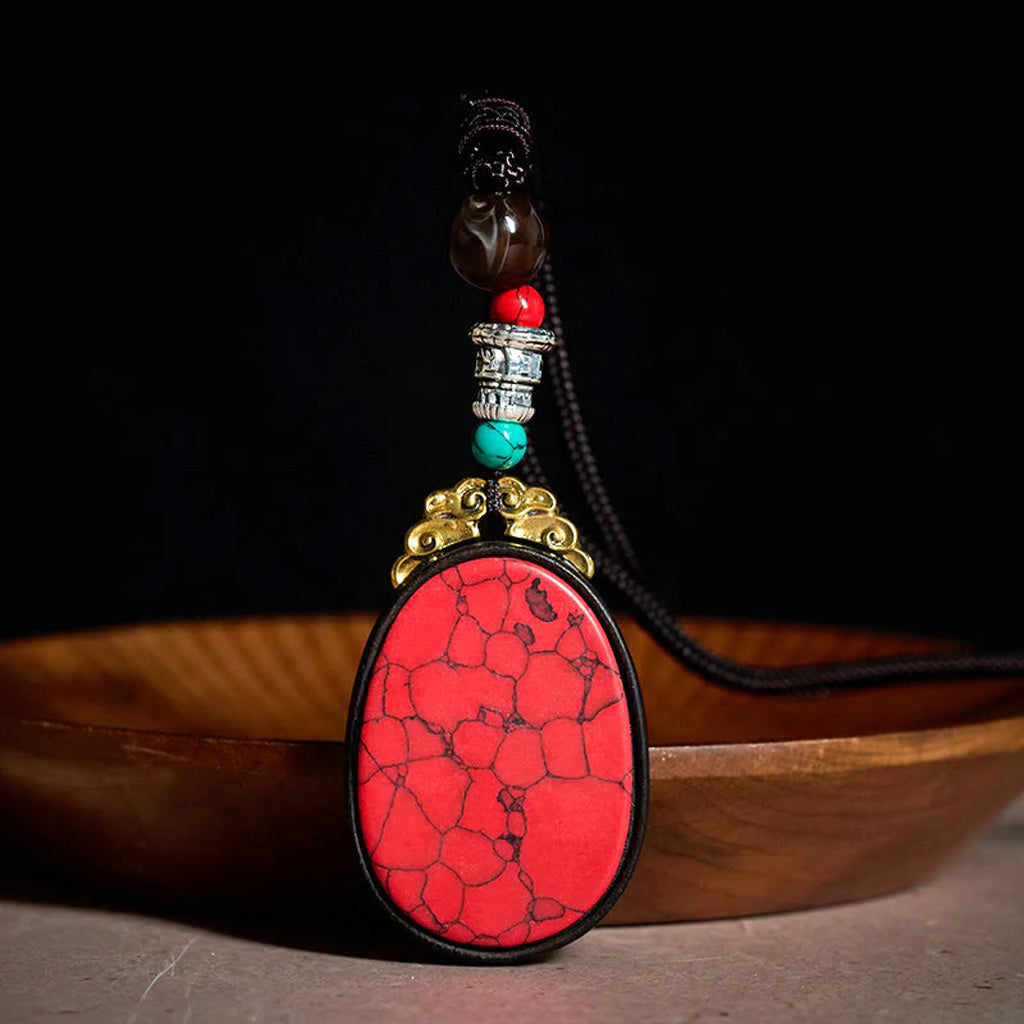 Ebony Wood Statement Pendant Necklace in Blue-Green or Red