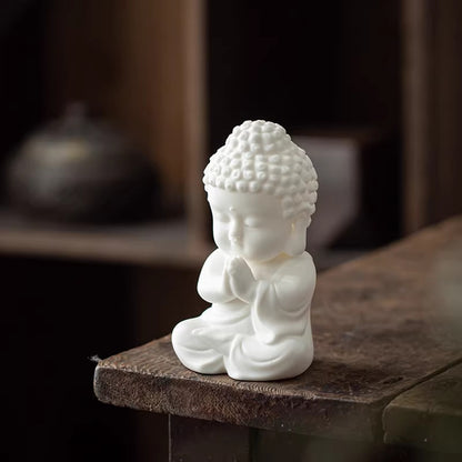 Handcrafted High-Fired White Ceramic Tathagata Figurine – Elegant Zen Serenity | Zen Ara Grove