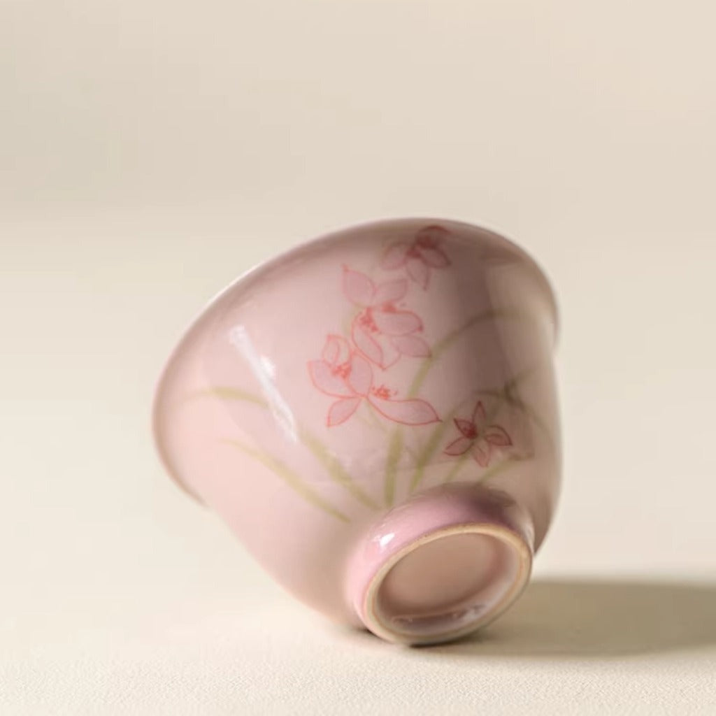 Pink Hand-Painted Magnolia Ceramic Teacup – Artistic Color Glaze Drinkware | Zen Ara Grove