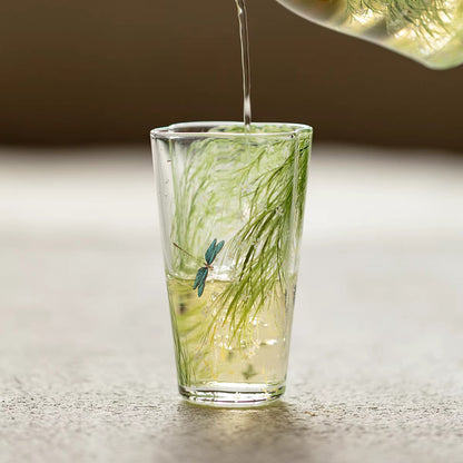 Clear Glass Cup with Begonia Bloom – Floral Freshness in Every Sip | Zen Ara Grove