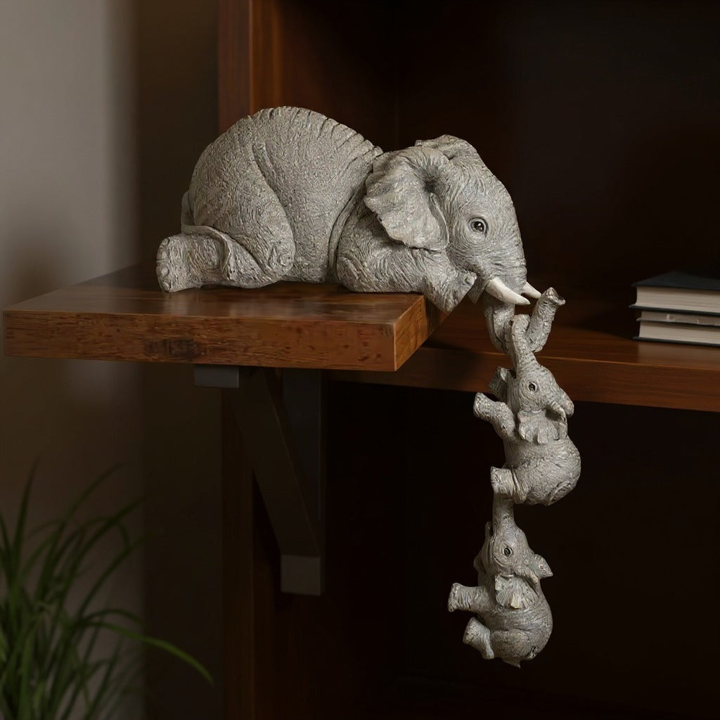 Elephant Family Figurines – Mother and Two Calves, Symbol of Love & Protection | Zen Ara Grove