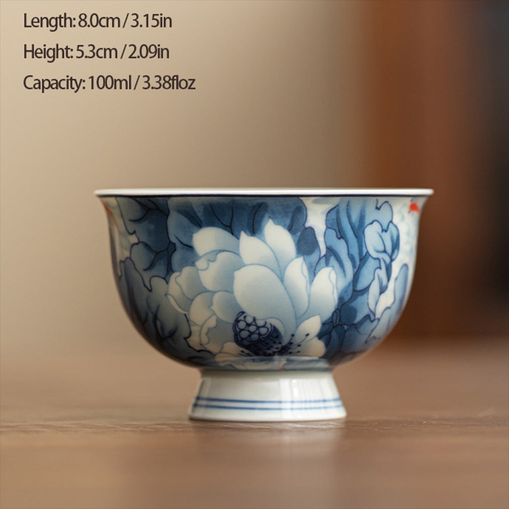 Antique-Style Celadon Blue-and-White Single Cup – Handcrafted Ceramic Tea Ware | Zen Ara Grove