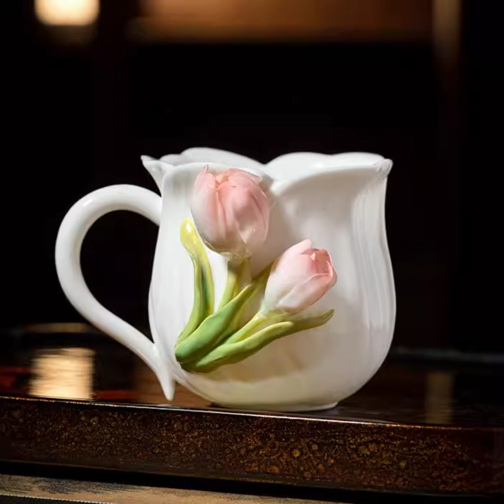 Limited Time Offer · Handcrafted Heritage Porcelain Cup – Tulip Blossoms Growing from the Surface | Zen Ara Grove