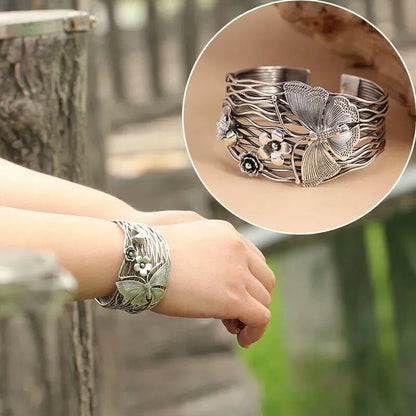 Peacock Hollow Engraved Silver-Plated Cuff Bracelet | Zen Ara Grove