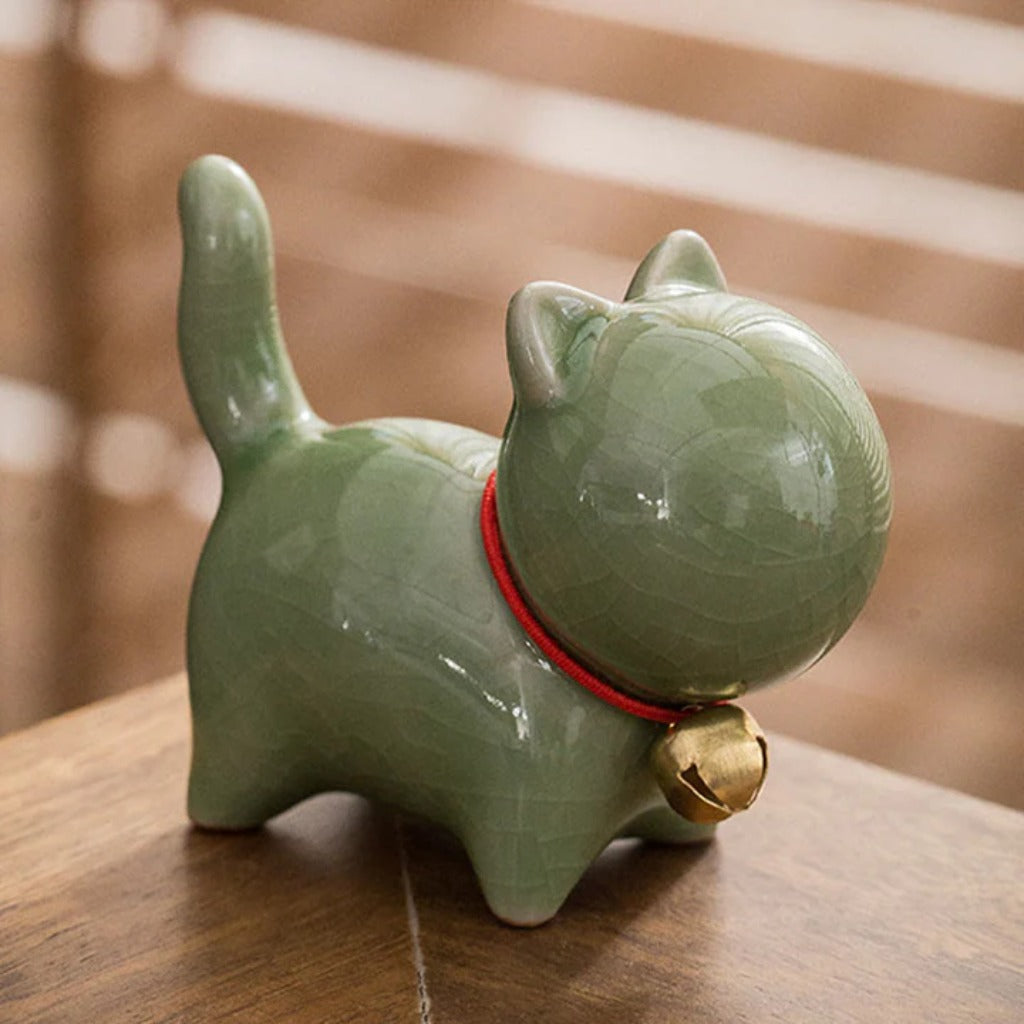Mini Cute Lucky Bell Cat Tea Pet Ceramic Home Desk Figurine Decoration| Zen Ara Grove