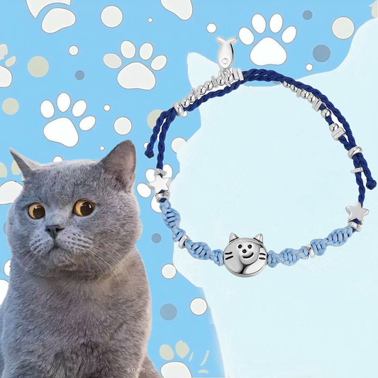 Playful Kitty Head with Fish Motif Woven Bracelet – Adjustable Cord Jewelry | Zen Ara Grove