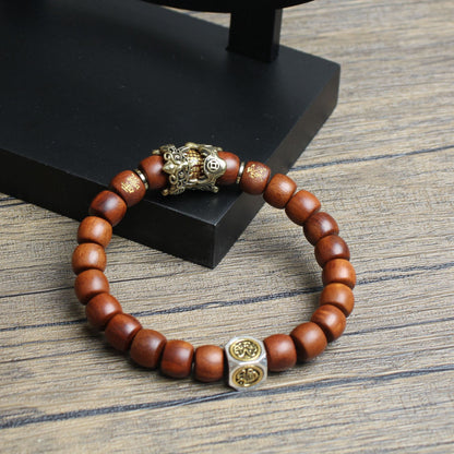 Dragon-Tiger Mountain Pixiu Blessing Bracelet – Thunderstruck Jujube Wood Beads | Zen Ara Grove