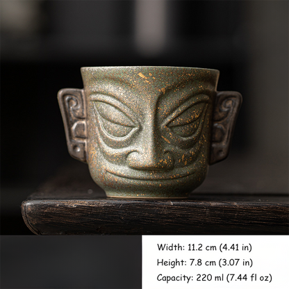 Sanxingdui Gold Mask Ceramic Teacup – Inspired Heritage Drinkware | Zen Ara Grove