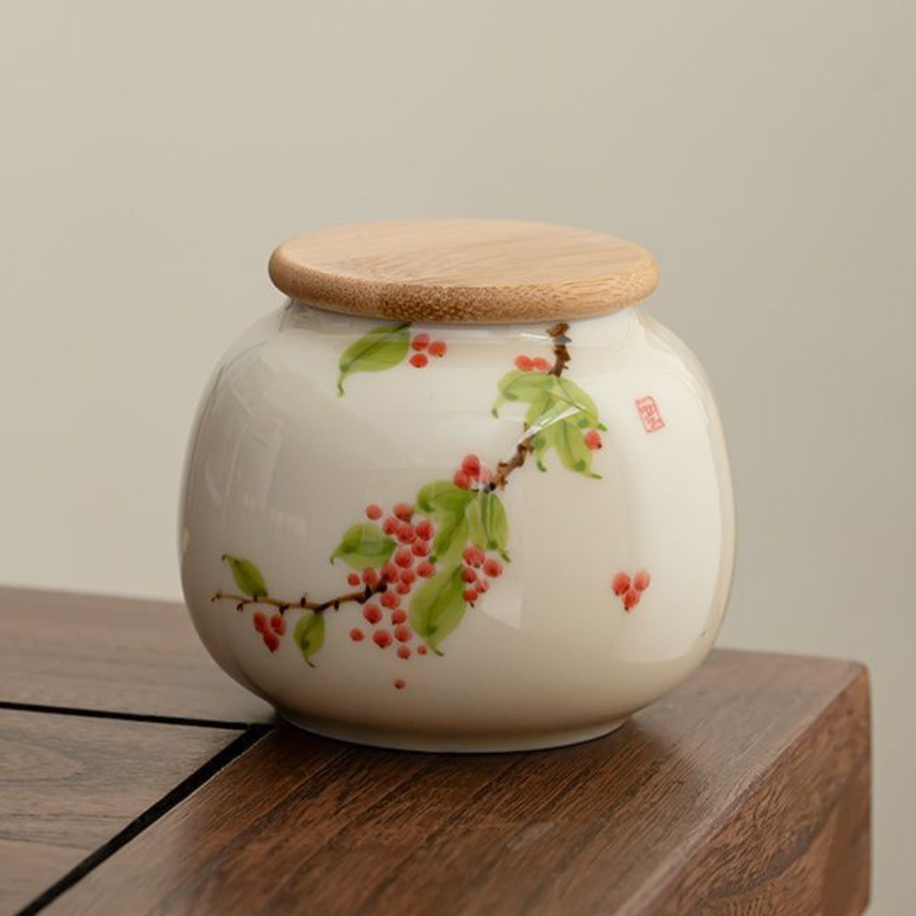 Hand-painted Ceramic Tea Canister – Airtight Storage for Loose Leaf Tea | Zen Ara Grove