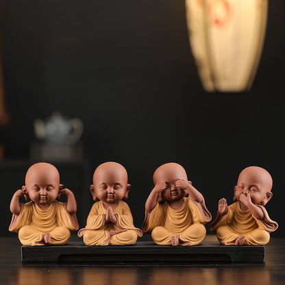 Handcrafted Ceramic "Four-Nos" Monk Statues – Symbol of Inner Calm & Thoughtful Living | Zen Ara Grove