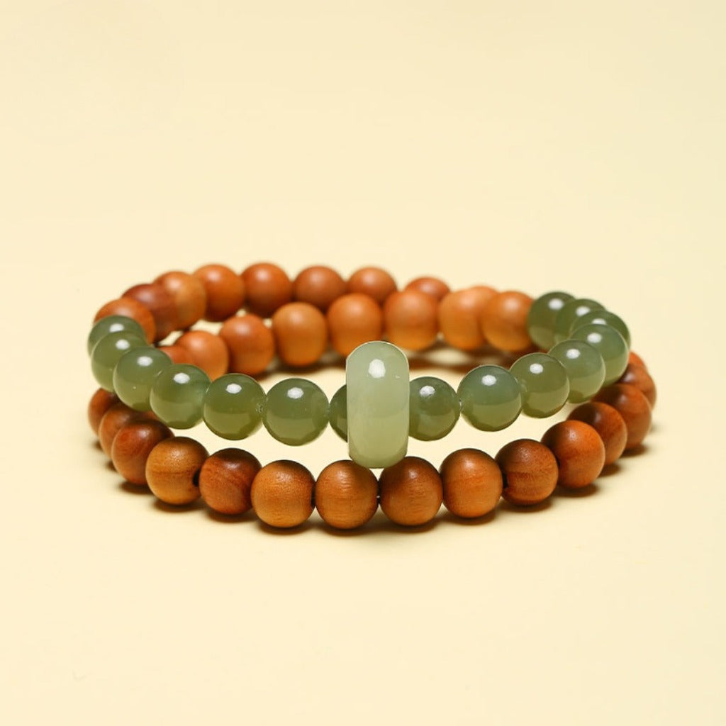 Wood & Jade Dual-Layer Mala · Bodhi Serenity